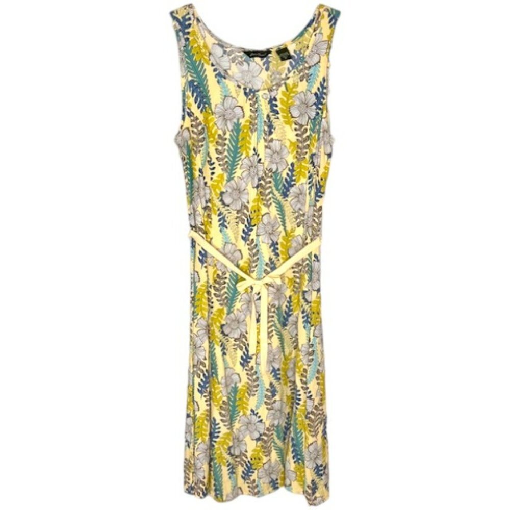 Eddie Bauer Ferns & Flowers A-Line Tank Dress - Yellow/Blue - 10 Long